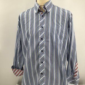 Tommy Hilfiger Large Blue/white/black stripe "80's 2 Ply Shirt" Button up Shirt